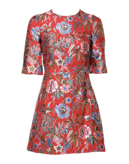Dolce & Gabbana Women's A Line Polyester Cotton Nylon & Silk Mini Dress - Red Floral Jacquard