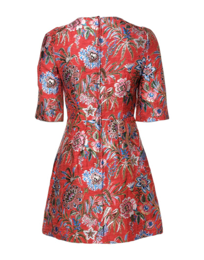 Dolce & Gabbana Women's A Line Polyester Cotton Nylon & Silk Mini Dress - Red Floral Jacquard
