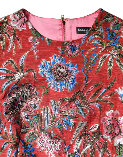 Dolce & Gabbana Women's A Line Polyester Cotton Nylon & Silk Mini Dress - Red Floral Jacquard