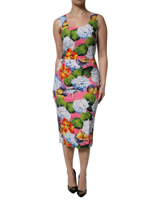 Dolce & Gabbana Women's Sheath Sleeveless Viscose Silk Midi Dress - Multicolor Floral