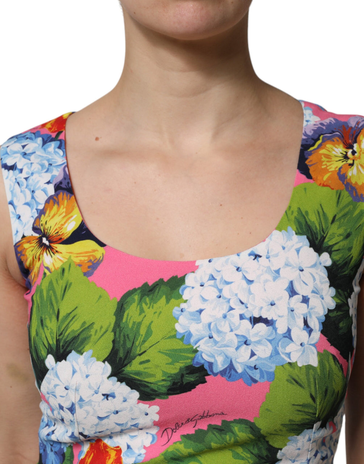 Dolce & Gabbana Women's Sheath Sleeveless Viscose Silk Midi Dress - Multicolor Floral