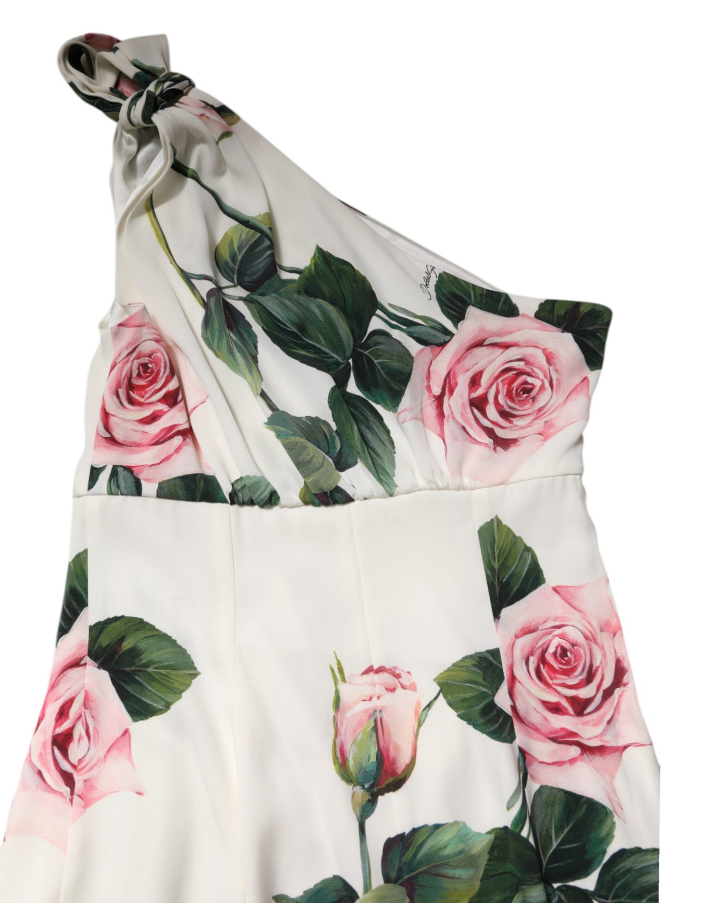 Dolce & Gabbana White Floral One Shoulder Sheath Midi Dress