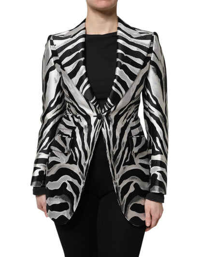 Dolce & Gabbana Women's Single Breasted Silk & Polyester Blazer - Black White Zebra