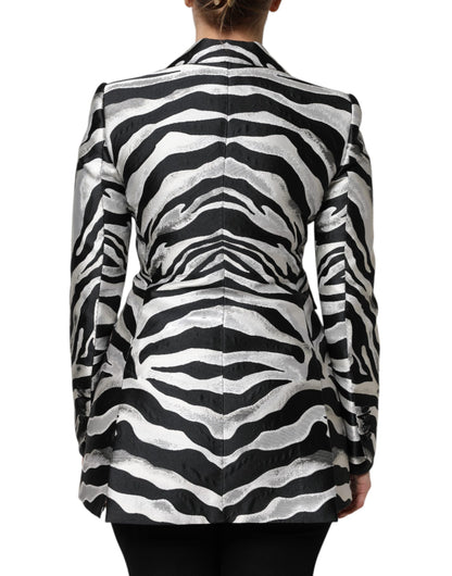 Dolce & Gabbana Women's Single Breasted Silk & Polyester Blazer - Black White Zebra