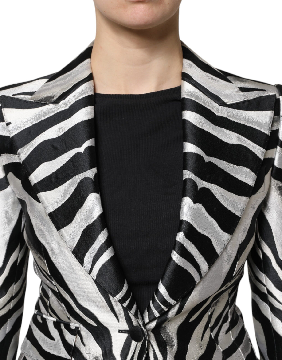 Dolce & Gabbana Women's Single Breasted Silk & Polyester Blazer - Black White Zebra