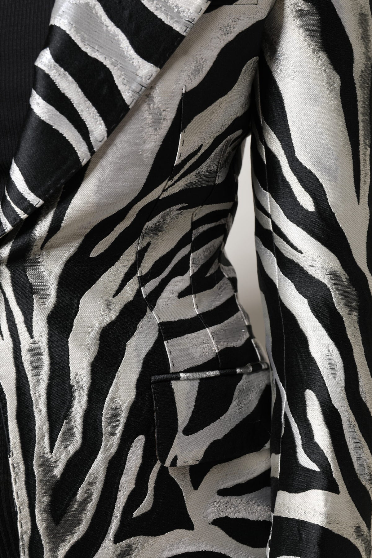 Dolce & Gabbana Women's Single Breasted Silk & Polyester Blazer - Black White Zebra