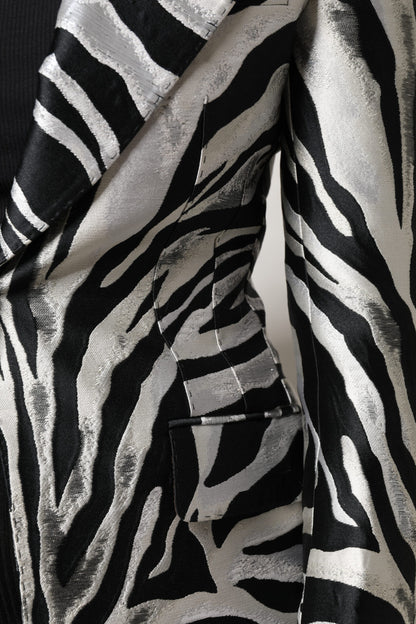 Dolce & Gabbana Women's Single Breasted Silk & Polyester Blazer - Black White Zebra