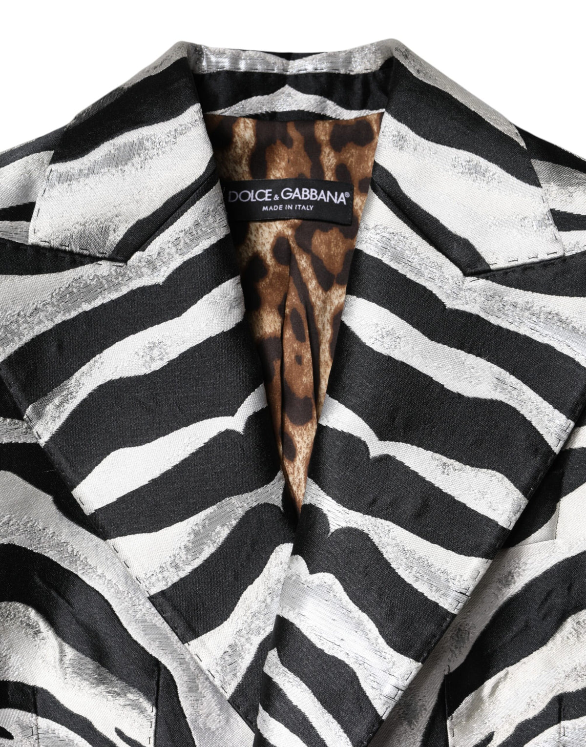 Dolce & Gabbana Women's Single Breasted Silk & Polyester Blazer - Black White Zebra