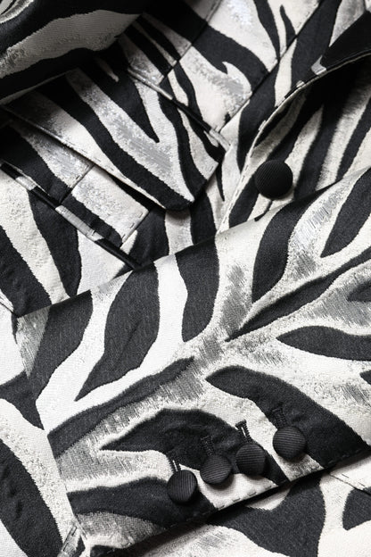 Dolce & Gabbana Women's Single Breasted Silk & Polyester Blazer - Black White Zebra