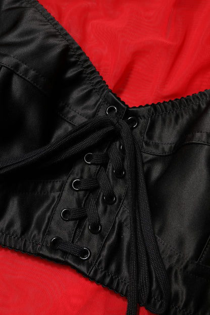 Dolce & Gabbana Red Black Bustier Detailing Long Sleeves Top