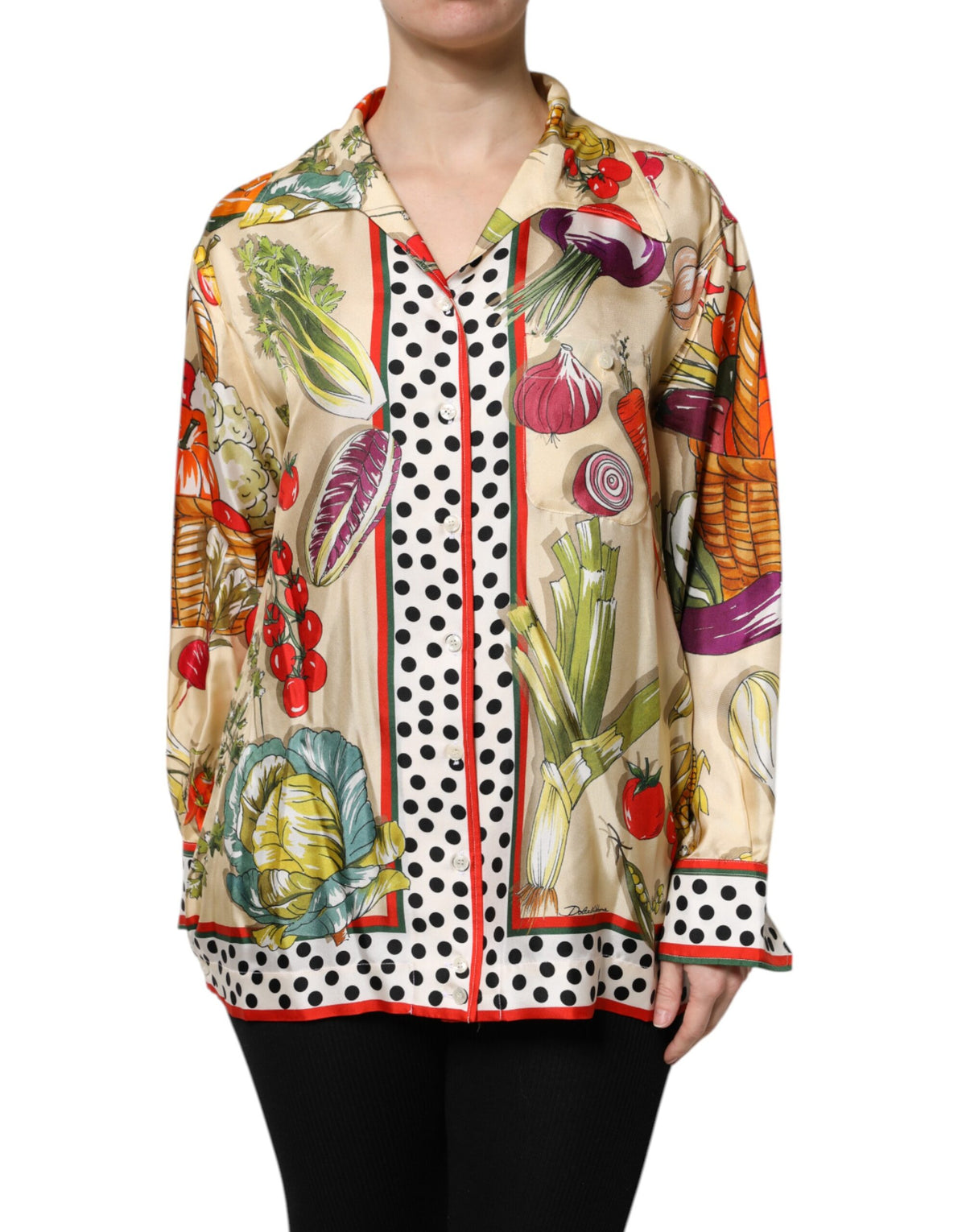 Dolce & Gabbana Multicolor Vegetables Silk Long Sleeves Top