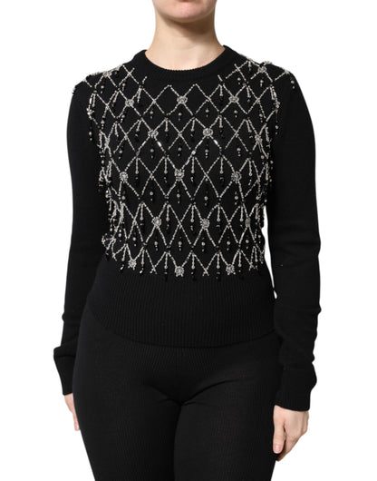 Dolce & Gabbana Black Cashmere Embellished Long Sleeves Top