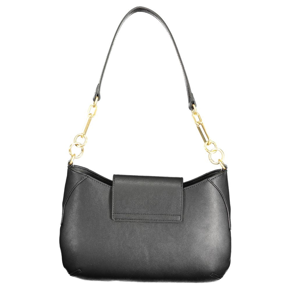 Handbag by Mario Valentino for women in polyethylene black & signature features a ornamental silhouette, showcasing a secure snap & zipper, ample internal-pockets, and ornamental shoulder-strap, adjustable-strap & handle for a sophisticated look.