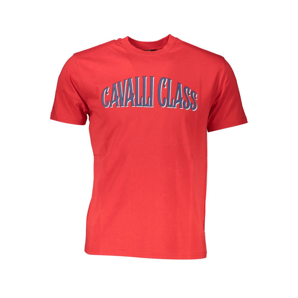 T-Shirt by Cavalli Class for men in cotton red & print showcases a chic silhouette, artfully detailed with a chic crew neckline and short-sleeve for a chic finish.