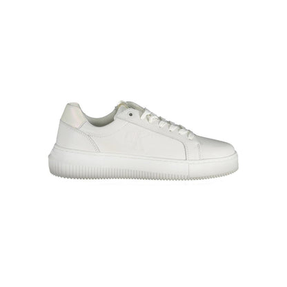Sneakers by Calvin Klein for women in polyester leather white presents a sumptuous silhouette from the Crisp Women's Casual Polyester Leather Sneakers collection, showcasing a sumptuous casual style for an elevated aesthetic.