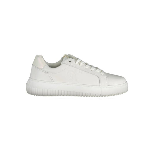 Sneakers by Calvin Klein for women in polyester leather white presents a sumptuous silhouette from the Crisp Women's Casual Polyester Leather Sneakers collection, showcasing a sumptuous casual style for an elevated aesthetic.
