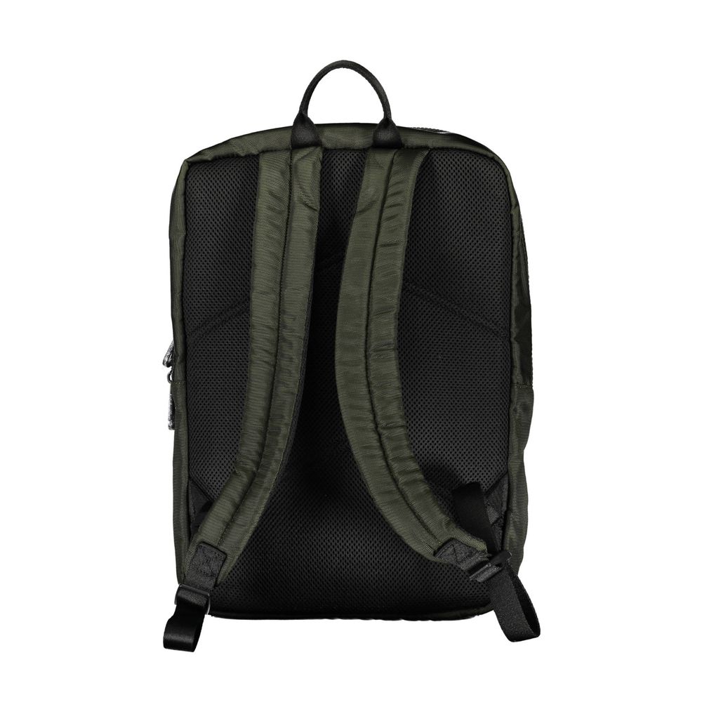Backpack by Calvin Klein for men in polyester & polyethylene green & print showcases an architectural City Polyester & Polyethylene Backpack design, featuring a secure zipper, ample external-pockets, internal-pockets & laptop-compartment, and architectural backpack-strap, adjustable-strap & handle for a sophisticated look.