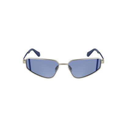 Sunglasses by Calvin Klein for women in metal blue & gray features an ethereal with gray coloured frame frames and for a ethereal finish.
