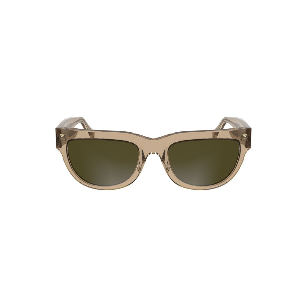 Sunglasses by Calvin Klein for women in acetate brown features a sumptuous silhouette, showcasing a sumptuous square frame design in brown coloured frame with high-performance .
