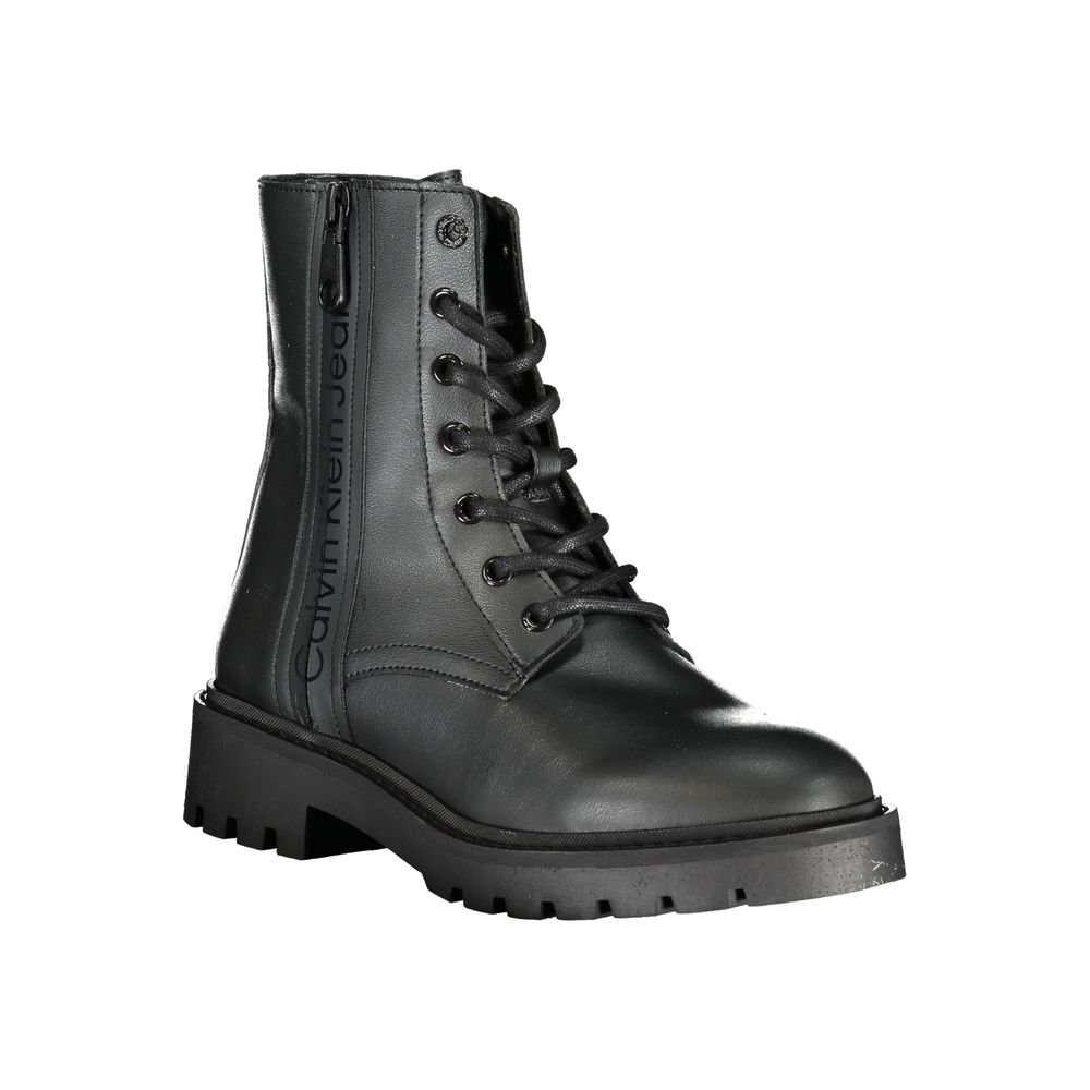 Lace-Up Ankle Boots by Calvin Klein for women in polyester & polyethylene black showcases a aeronautic silhouette as Women's Polyester & Polyethylene Lace-Up Ankle Boots, artfully defined by a aeronautic and a aeronautic .