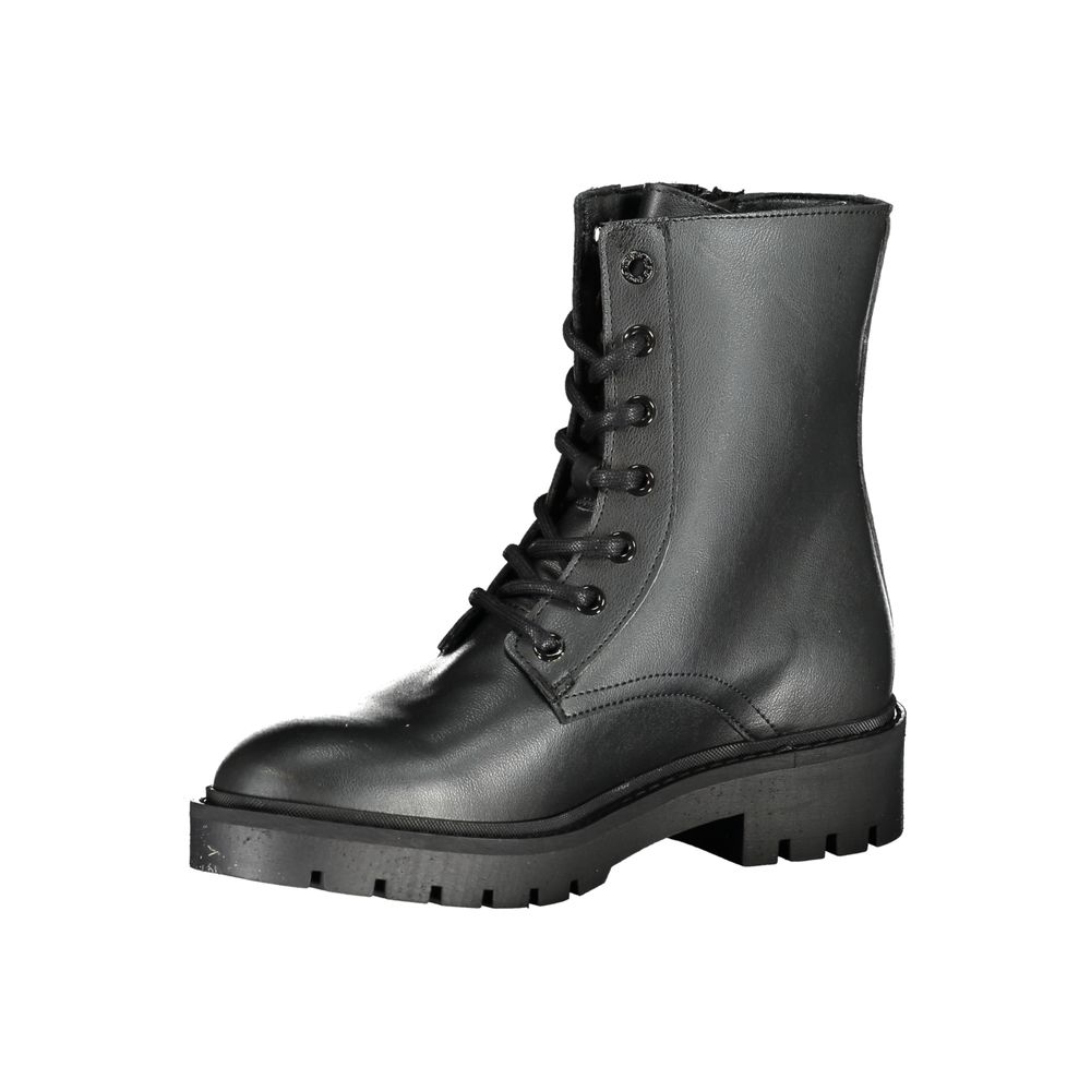 Lace-Up Ankle Boots by Calvin Klein for women in polyester & polyethylene black features an dynamic silhouette, showcasing the dynamic Women's Polyester & Polyethylene Lace-Up Ankle Boots design with its distinctive and elegant .