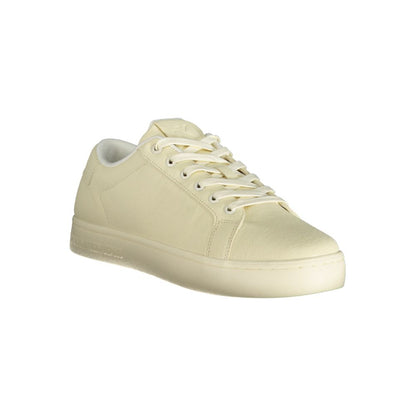 Sneakers by Calvin Klein for men in polyester & polyethylene white presents a sumptuous silhouette, artfully capturing the essence of the Crisp Men's Fashion Polyester & Polyethylene Sneakers with its sumptuous fashion style design.