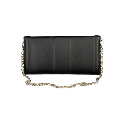 Evening Pouch Handbag by Mario Valentino for women in polyethylene black features a signature silhouette, showcasing a secure snap and signature document-holder & internal-pockets with versatile shoulder-strap & detachable-strap for a sophisticated look.