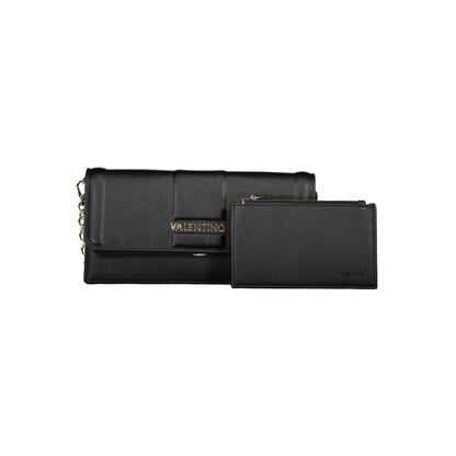 Evening Pouch Handbag by Mario Valentino for women in polyethylene black features an refined silhouette, showcasing a secure snap, ample document-holder & internal-pockets, and versatile shoulder-strap & detachable-strap for a sophisticated refined aesthetic.