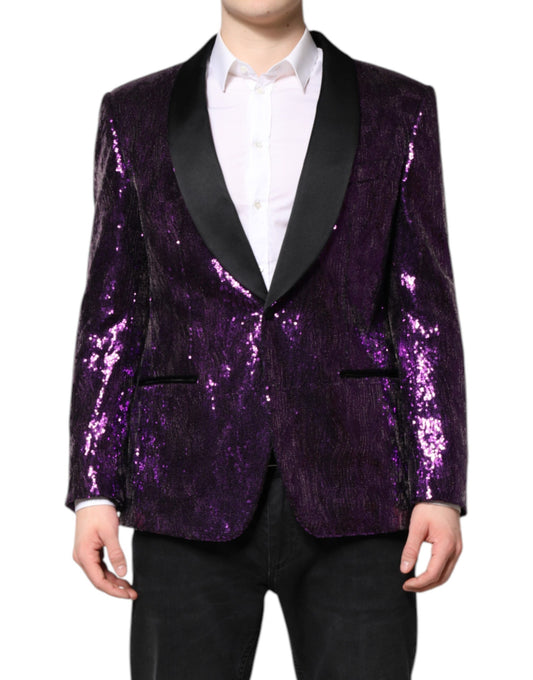Dolce & Gabbana Men's Single Breasted Silk Nylon & Sequins Blazer - Purple
