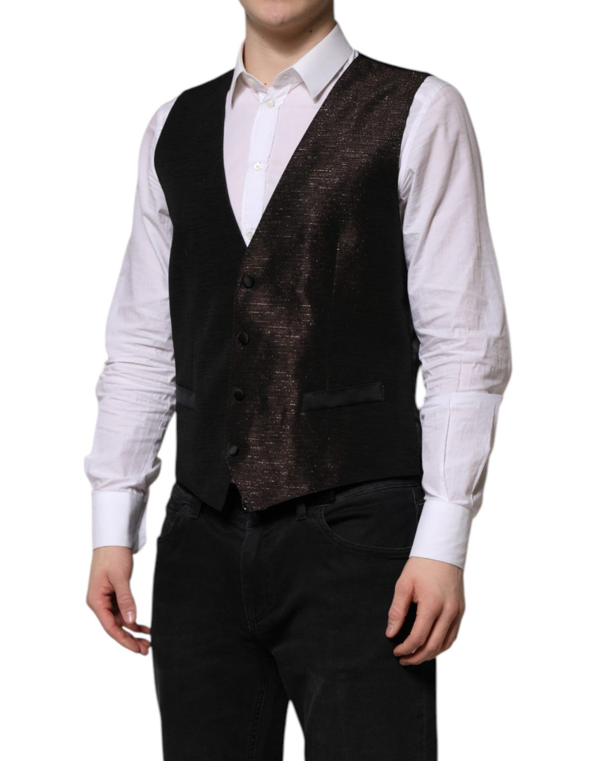 Dolce & Gabbana Men's Single Breasted Acetate Nylon Polyester Silk & Viscose Vest - Brown