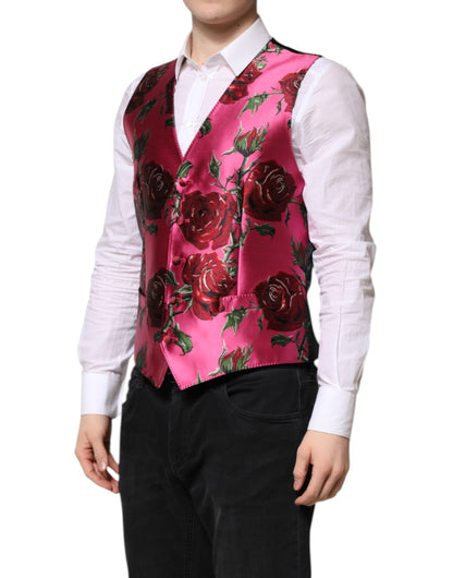 Dolce & Gabbana Men's Single Breasted Polyester Satin & Silk Vest - Pink Floral