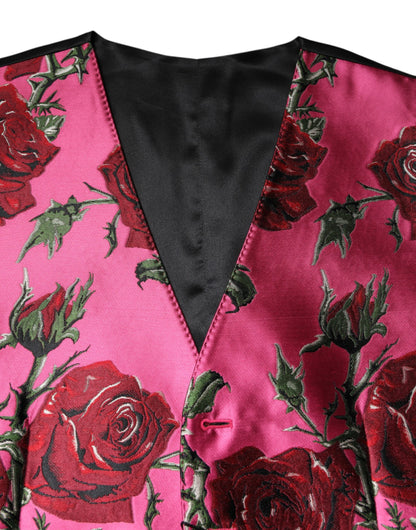 Dolce & Gabbana Men's Single Breasted Polyester Satin & Silk Vest - Pink Floral