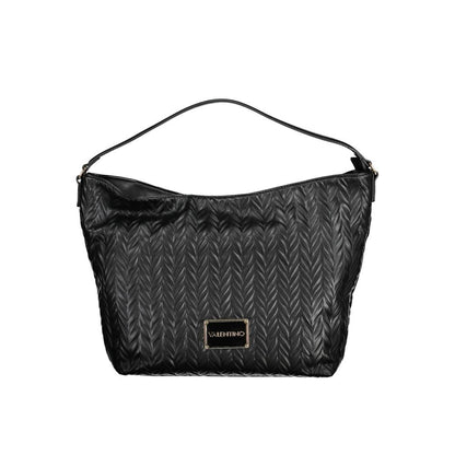 Hobo Clutch Convertible Handbag by Mario Valentino for women in polyethylene faux leather black, patterned & chevron presents a exquisite silhouette, showcasing a secure zipper and organized internal-pockets with versatile shoulder-strap, adjustable-strap & handle.