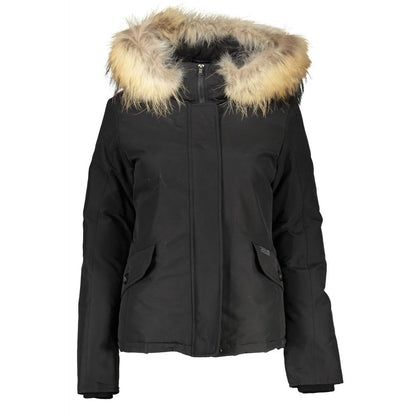 Hooded Jacket by Woolrich for women in cotton & fur black presents a impeccable silhouette, showcasing distinct pockets & hooded and a impeccable hooded neckline for a sophisticated finish.