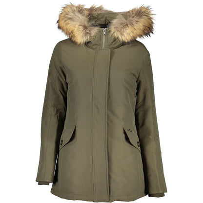 Hooded Parka by Woolrich for women in cotton polyamide & fur green, presenting a cosy silhouette with distinctive pockets & hooded and a refined hooded neckline.