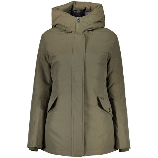 Hooded Jacket by Woolrich for women in cotton green presents a authentic silhouette, artfully detailed with a authentic hooded neckline and functional pockets & hooded for a premium authentic finish.