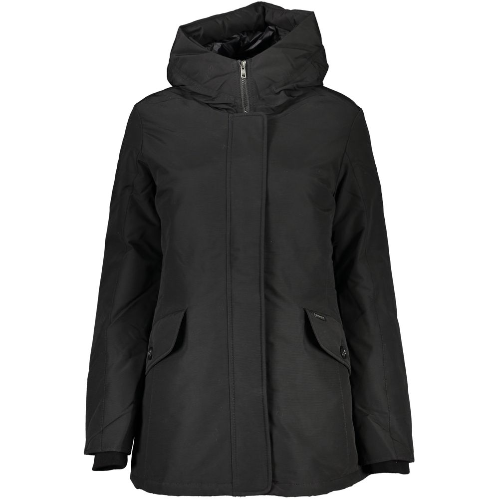 Hooded Jacket by Woolrich for women in cotton black features a smart silhouette, perfectly accentuated by its unique hooded neckline and functional pockets & hooded for a smart finish.
