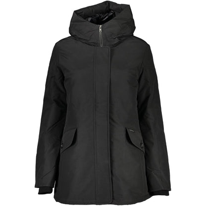 Hooded Jacket by Woolrich for women in cotton black features a smart silhouette, perfectly accentuated by its unique hooded neckline and functional pockets & hooded for a smart finish.