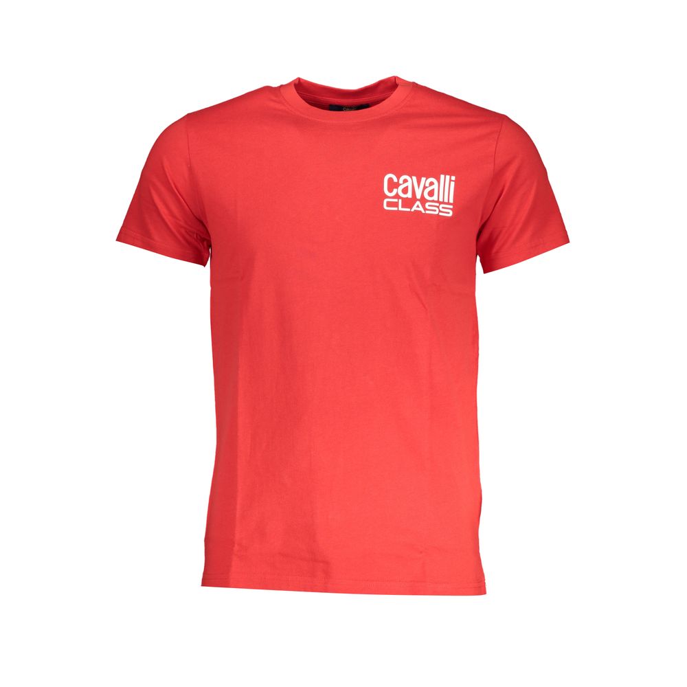 T-Shirt by Cavalli Class for men in cotton red & print features an on trend silhouette, perfectly showcasing a on trend short-sleeve and wrap crew neckline for an elevated aesthetic.