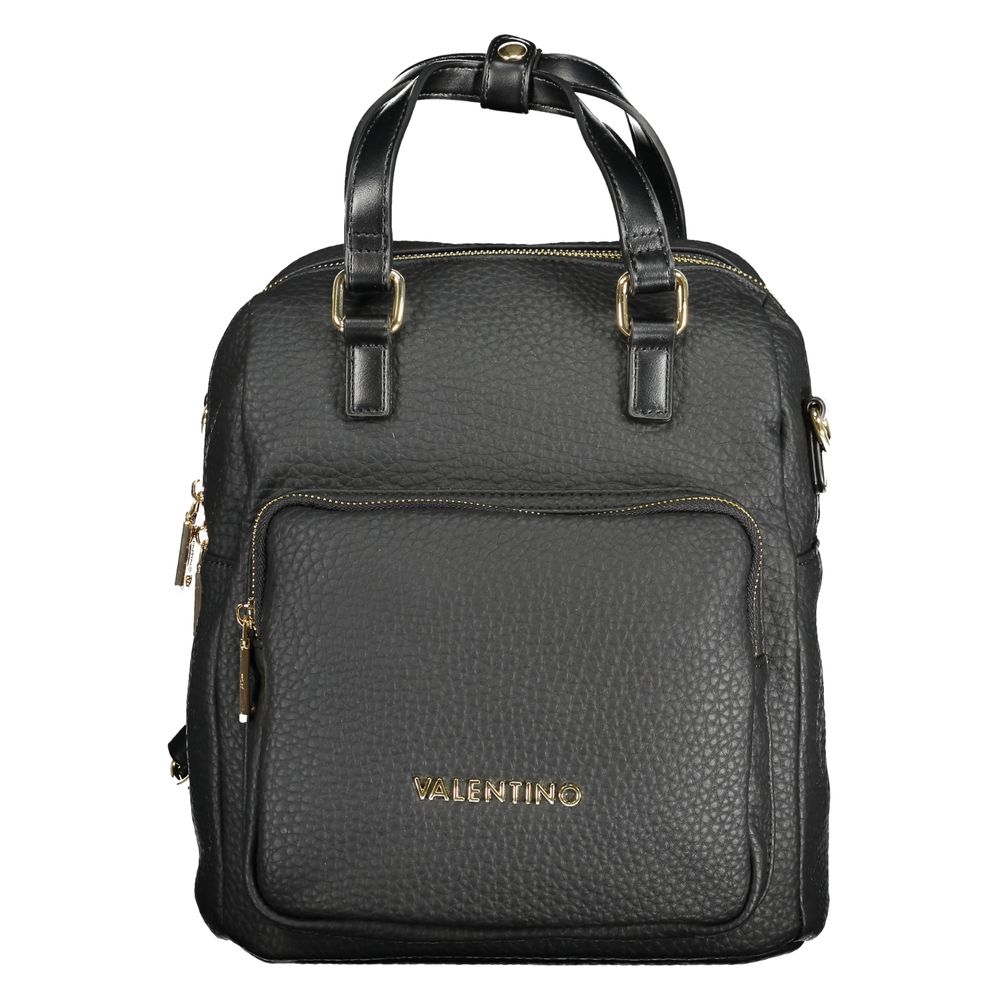 Backpack by Mario Valentino for women in faux pebbled leather black & gold presents a stately Faux Pebbled Leather Backpack design, showcasing a secure zipper with ample external-pockets & internal-pockets and versatile shoulder-strap, handle, backpack-strap & adjustable-strap for a stately finish.