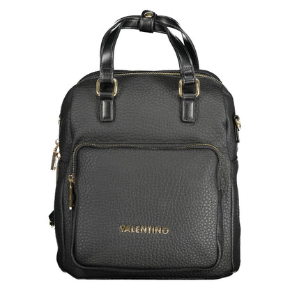 Backpack by Mario Valentino for women in faux pebbled leather black & gold presents a stately Faux Pebbled Leather Backpack design, showcasing a secure zipper with ample external-pockets & internal-pockets and versatile shoulder-strap, handle, backpack-strap & adjustable-strap for a stately finish.