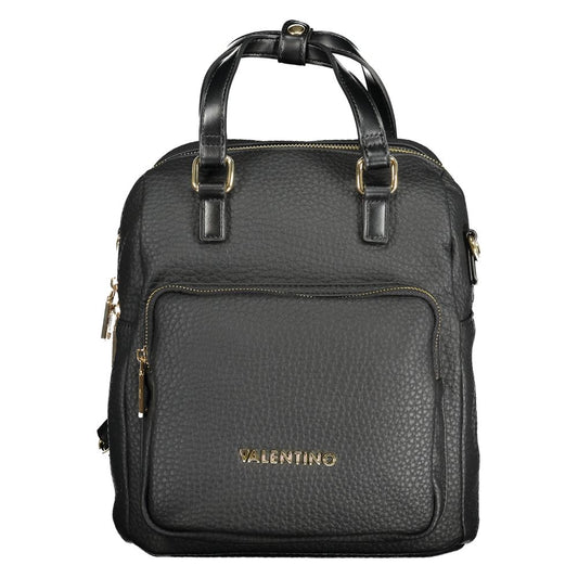 Backpack by Mario Valentino for women in faux pebbled leather black & gold presents a stately Faux Pebbled Leather Backpack design, showcasing a secure zipper with ample external-pockets & internal-pockets and versatile shoulder-strap, handle, backpack-strap & adjustable-strap for a stately finish.