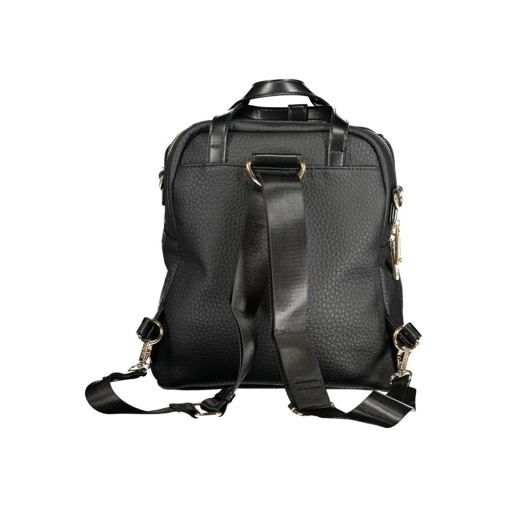 Backpack by Mario Valentino for women in faux pebbled leather black & gold features a architectural Faux Pebbled Leather Backpack design with a secure zipper, ample external-pockets & internal-pockets, and versatile shoulder-strap, handle, backpack-strap & adjustable-strap for a architectural finish.