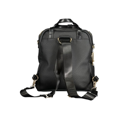 Backpack by Mario Valentino for women in faux pebbled leather black & gold features a architectural Faux Pebbled Leather Backpack design with a secure zipper, ample external-pockets & internal-pockets, and versatile shoulder-strap, handle, backpack-strap & adjustable-strap for a architectural finish.