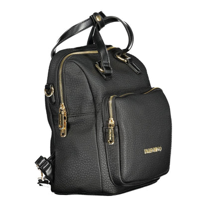 Backpack by Mario Valentino for women in faux pebbled leather black & gold showcases an architectural Faux Pebbled Leather Backpack design, featuring a secure zipper, ample external-pockets & internal-pockets, and architectural shoulder-strap, handle, backpack-strap & adjustable-strap for a sophisticated look.