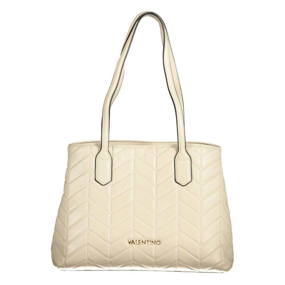 Handbag by Mario Valentino for women in polyethylene beige & signature presents a ornamental silhouette, showcasing a secure zipper & magnetic, ample internal-pockets, and versatile handle for a ornamental finish.
