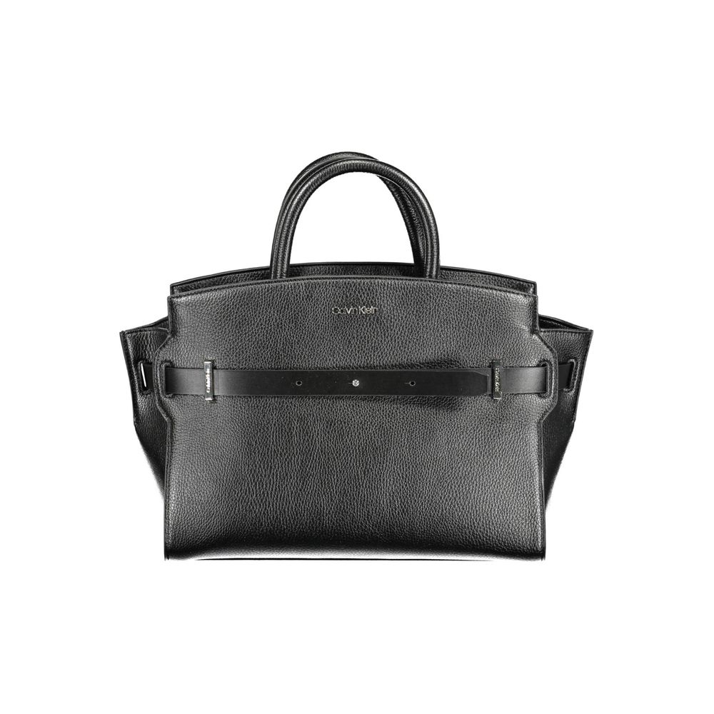 Calvin Klein Faux Patent & Pebbled Leather Satchel Handbag - Black