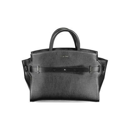 Calvin Klein Faux Patent & Pebbled Leather Satchel Handbag - Black