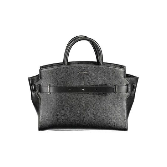 Calvin Klein Faux Patent & Pebbled Leather Satchel Handbag - Black