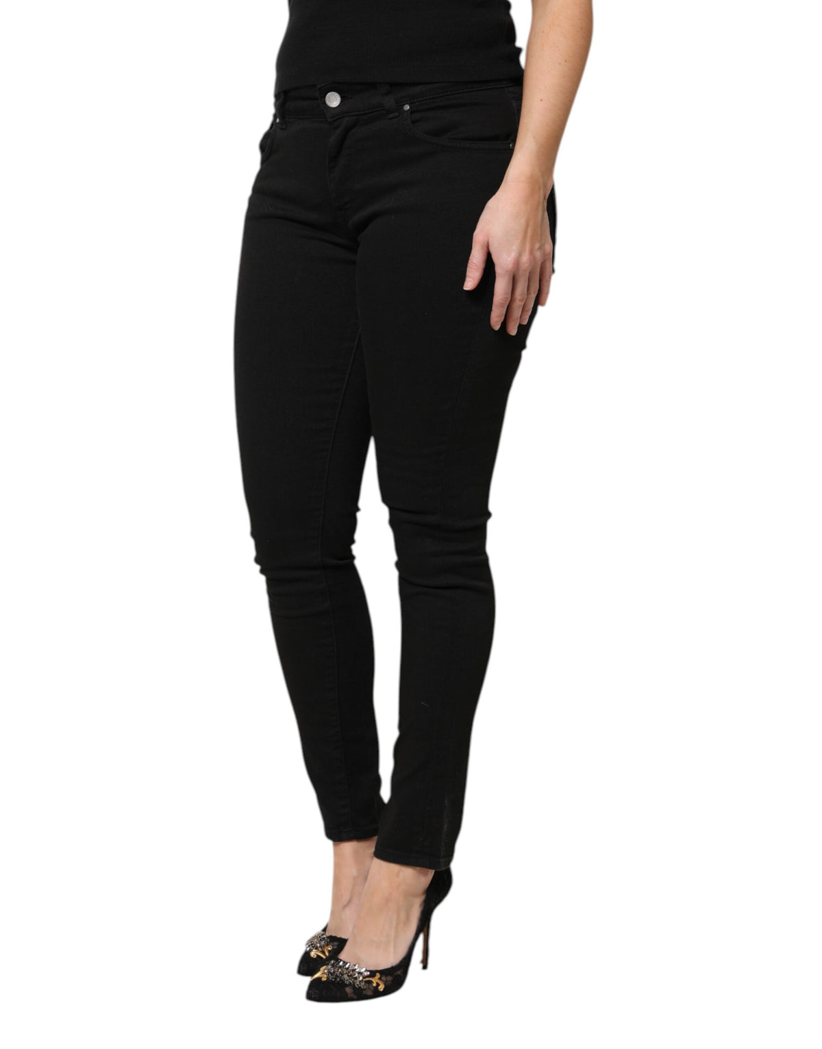 Dolce & Gabbana Women's Skinny Regular Fit Mid Rise Stretch Denim Cotton Jeans - Black